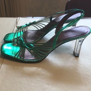 #Green metallic clear heels